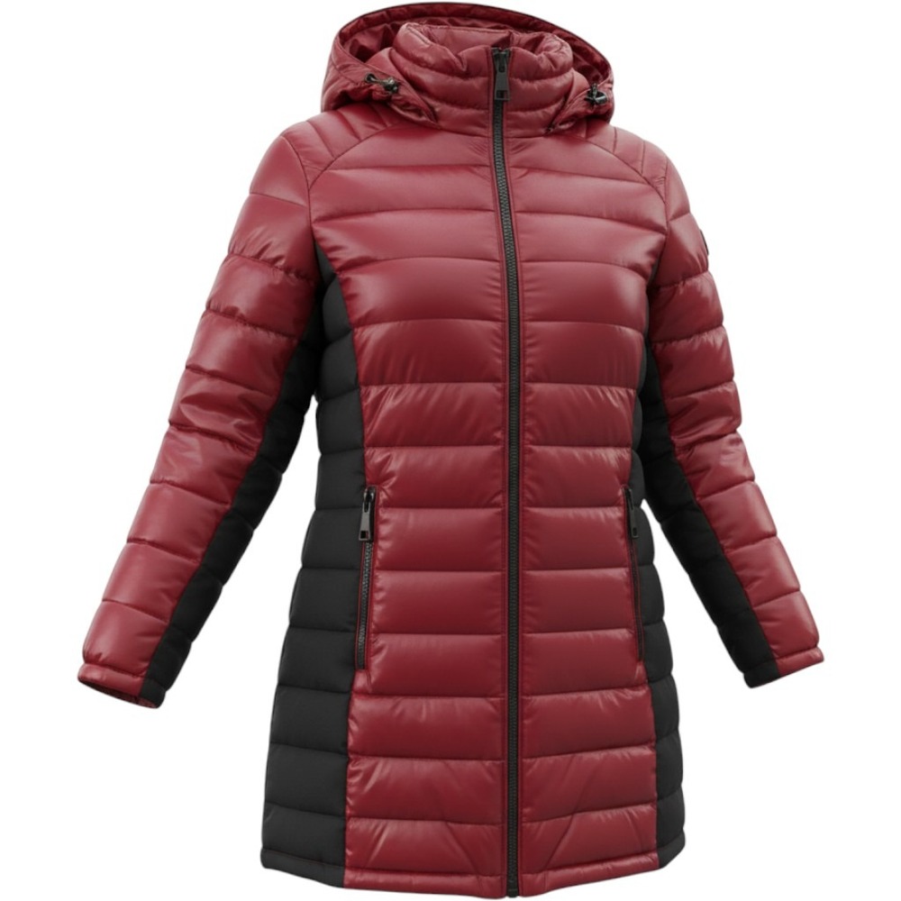 Calvin Klein Puffer Jacket Womens XL Burgundy Black Excellent Quilted Down Fill